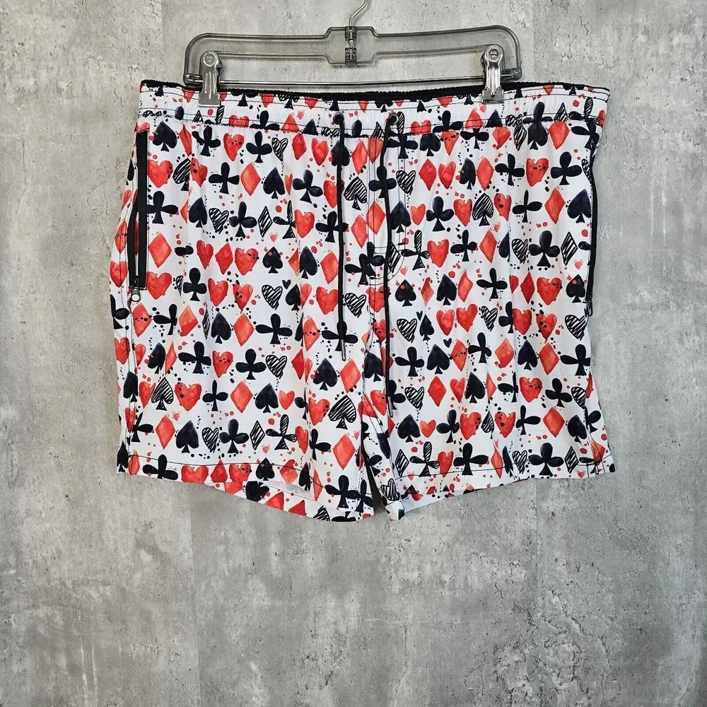 Dolcessa Mens Swimwear 2XL Viva Las Vegas Card Suits Gambling Poker Swim‎ Trunks